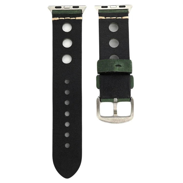 For Apple Watch Series 10 42mm / 9&8&7 41mm / SE 3&SE 2&6&SE&5&4 40mm / 3&2&1 38mm Retro Hole Genuine Leather Wrist Watch Band, For 38mm