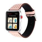 For Apple Watch Series 10 42mm / 9&8&7 41mm / SE 3&SE 2&6&SE&5&4 40mm / 3&2&1 38mm Simple Fashion Genuine Leather Hole Pattern Watch Band, 38mm