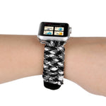 Magic Paste Genuine Leather Umbrella Rope Nylon Wrist Watch Band with and Stainless Steel Buckle for Apple Watch Series 10 42mm / 9&8&7 41mm / SE 3&SE 2&6&SE&5&4 40mm / 3&2&1 38mm, 7 41mm / 6&SE&5&4 40mm / 3&2&1 38mm
