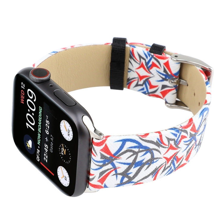 Thorns Printing Genuine Leather Watch Band for Apple Watch Ultra 49mm&Watch Ultra 2 49mm / Series 10 46mm / 9&8&7 45mm / SE 3&SE 2&6&SE&5&4 44mm / 3&2&1 42mm, 44mm