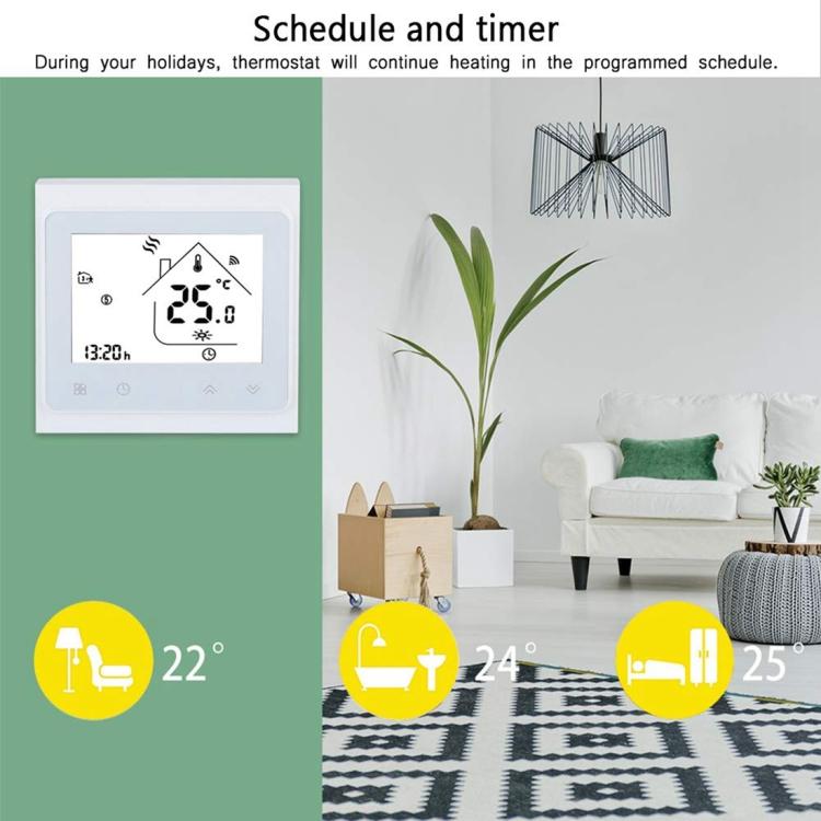 BHT-002GALW 3A Load Water Heating Type LCD Digital Heating Room Thermostat with Time Display, WiFi Control, BHT-002GBLW 3A (Black) Water Heating Type, BHT-002GBLW 3A (White) Water Heating Type