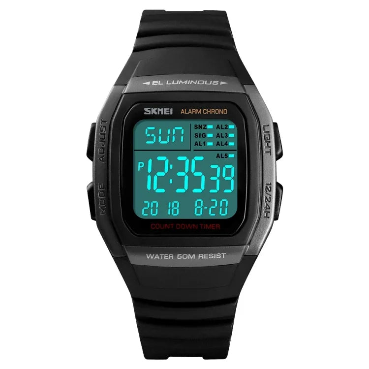 SKMEI 1278 Fashionable Outdoor 50m Waterproof Digital Watch Student Sports Wrist Watch Support 5 Group Alarm Clocks (Titanium), SKMEI 1278