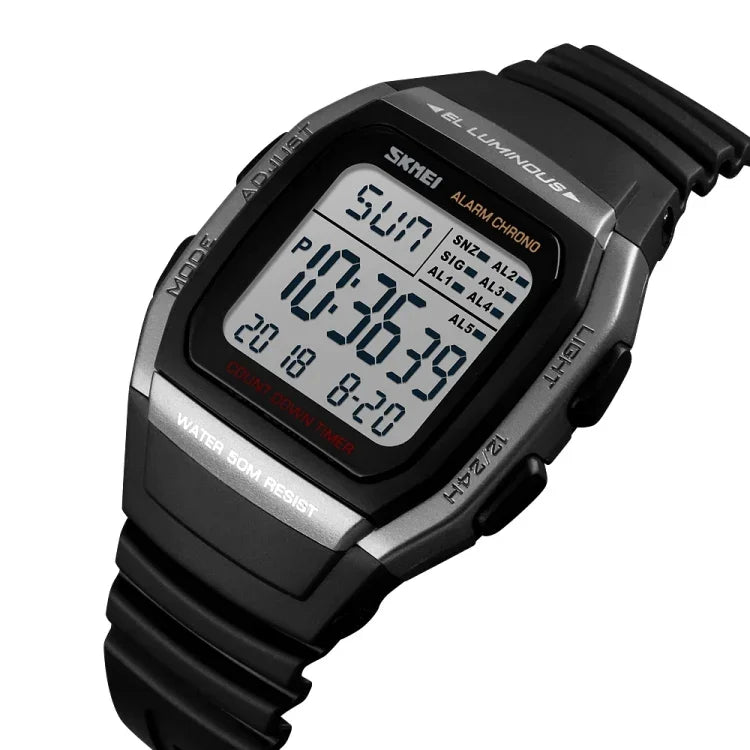 SKMEI 1278 Fashionable Outdoor 50m Waterproof Digital Watch Student Sports Wrist Watch Support 5 Group Alarm Clocks (Titanium), SKMEI 1278
