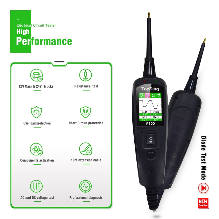 TopDiag P100 Car Circuit Intelligent Analyzer Diagnostic Instrument, Cable Length: 10m, TopDiag P100 10m