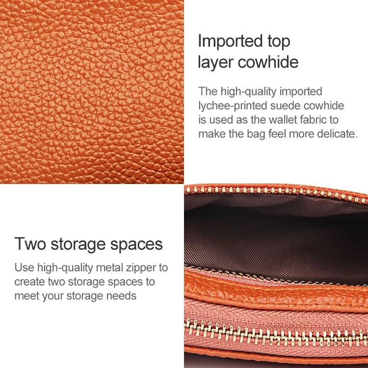 2001 Horizontal Square Litchi Texture Wallet Clutch Bag for Ladies, with Detachable Hand Strap & 6 Key Rings, Orange, Pink, Green, Yellow