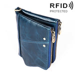 3533 Long Crazy Horse Texture Cowhide Leather Folding Anti-magnetic RFID Wallet Clutch Bag for Men, with Card Slots, 3533 Black, 3533 Coffee, 3533 Blue, 3533 Red, 3533 Yellowish-brown
