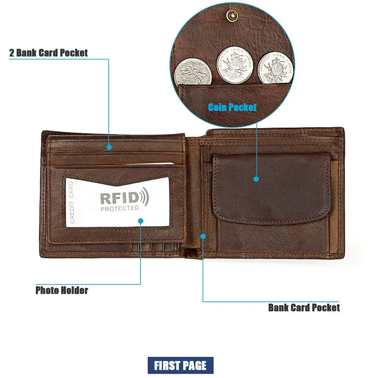 8020 Horizontal Retro Crazy Horse Texture Leather Anti-magnetic RFID Wallet Clutch Bag for Men, with Card Slots, 8020 Black, 8020 Coffee, 8020 Yellowish-brown
