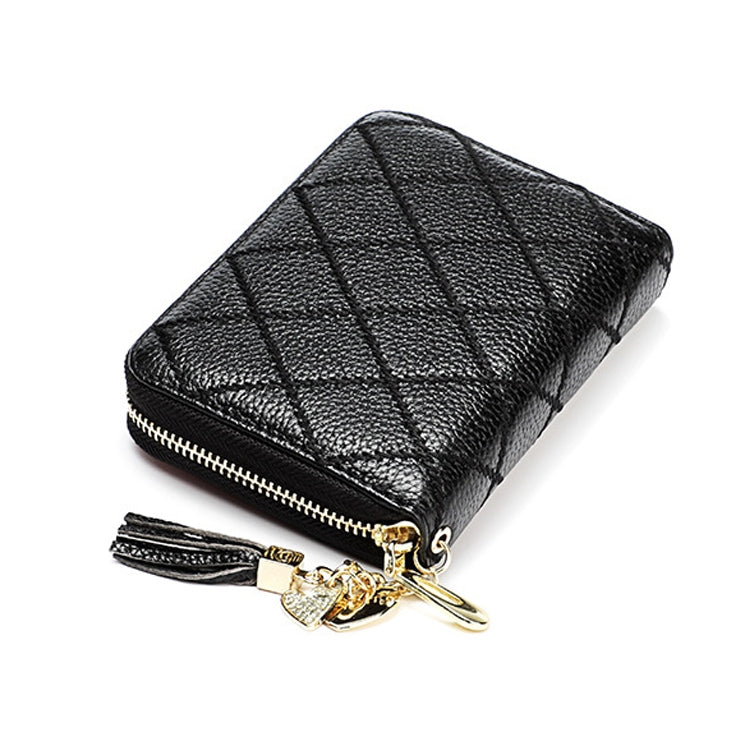 KB213 Diamond Texture Zipper Cowhide Leather Double Row Organ Shape Multiple Card Slots Anti-magnetic RFID Wallet Clutch Bag for Ladies, KB213 Black, KB213 Pink, KB213 Blue, KB213 Light Pink, KB213 Rose Red