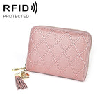 KB213 Diamond Texture Zipper Cowhide Leather Double Row Organ Shape Multiple Card Slots Anti-magnetic RFID Wallet Clutch Bag for Ladies, KB213 Black, KB213 Pink, KB213 Blue, KB213 Light Pink, KB213 Rose Red