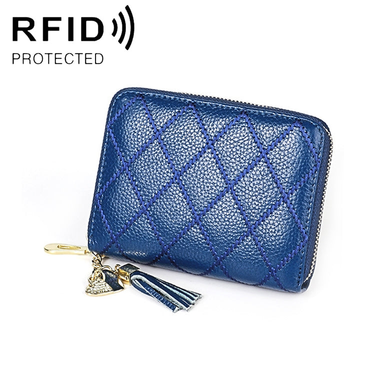 KB213 Diamond Texture Zipper Cowhide Leather Double Row Organ Shape Multiple Card Slots Anti-magnetic RFID Wallet Clutch Bag for Ladies, KB213 Black, KB213 Pink, KB213 Blue, KB213 Light Pink, KB213 Rose Red