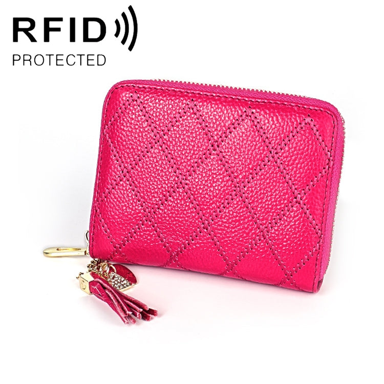 KB213 Diamond Texture Zipper Cowhide Leather Double Row Organ Shape Multiple Card Slots Anti-magnetic RFID Wallet Clutch Bag for Ladies, KB213 Black, KB213 Pink, KB213 Blue, KB213 Light Pink, KB213 Rose Red