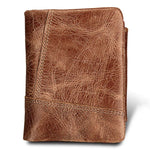 Genuine Cowhide Leather Crazy Horse Texture Zipper 3-folding Short Style Card Holder Wallet RFID Blocking Coin Purse Card Bag Protect Case for Men, Size: 12*9.5*4cm(Taupe), 3585