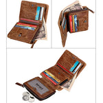 Genuine Cowhide Leather Crazy Horse Texture Zipper 3-folding Short Style Card Holder Wallet RFID Blocking Coin Purse Card Bag Protect Case for Men, Size: 12*9.5*4cm(Taupe), 3585