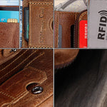 Genuine Cowhide Leather Crazy Horse Texture Zipper 3-folding Short Style Card Holder Wallet RFID Blocking Coin Purse Card Bag Protect Case for Men, Size: 12*9.5*4cm(Taupe), 3585