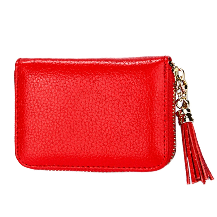 Genuine Cowhide Leather Solid Color Zipper Card Holder Wallet RFID Blocking Card Bag Protect Case Coin Purse with Tassel Pendant & 15 Card Slots for Women, Size: 11.1*7.6*3.5cm