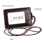KB153 Antimagnetic RFID Leather Card Holder ID Card Badge with Lanyard