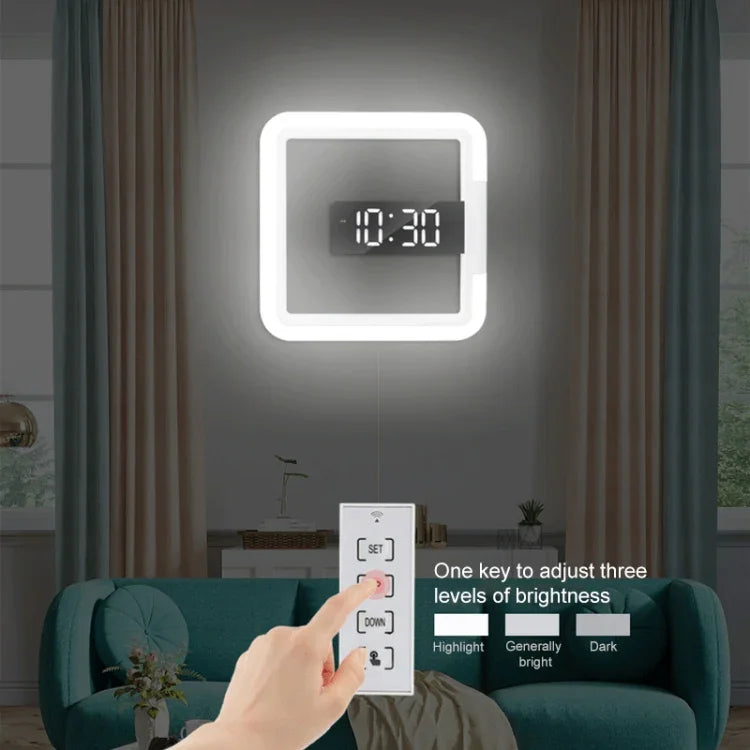 TS-S28-W Multifunctional Square RGB Thermometer Digital Alarm Clock LED Mirror Hollow Wall Clock, RGB Thermometer  Clock