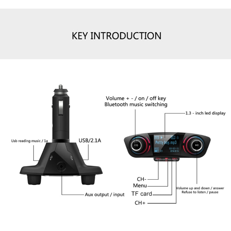 BT06 Dual USB Charging Smart Bluetooth 4.0 + EDR FM Transmitter MP3 Music Player Car Kit with 1.3 inch LED Screen, Support Bluetooth Call, TF Card & U Disk, BT06
