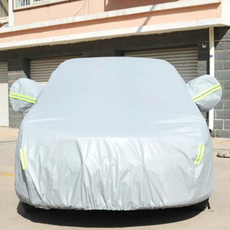 Outdoor Universal Anti-Dust Sunproof 3-Compartment Sedan Car Cover with Warning Strips, 211inch (XXXL)