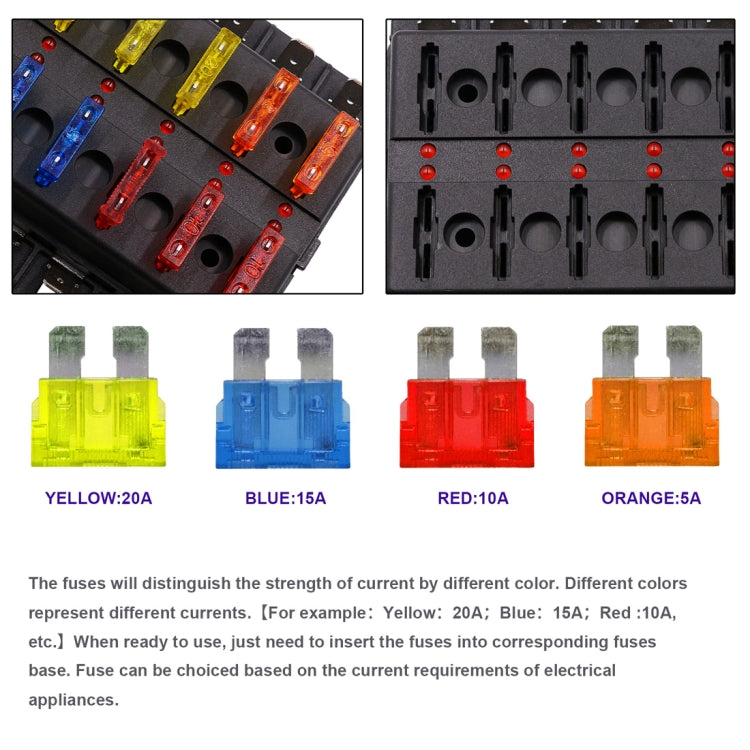 1 in 6 Out Fuse Box PC Terminal Block Fuse Holder Kits with LED Warning Indicator for Auto Car Truck Boat, 1 in 6 Out (PC Terminal Block)