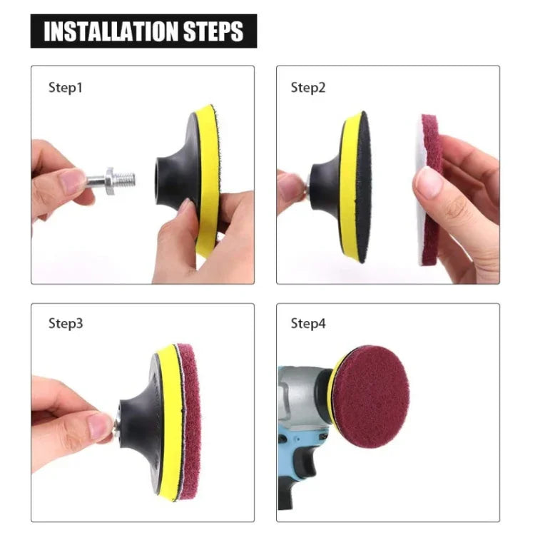 12 in 1 4 inch Sponge Scouring Pad Floor Wall Window Glass Cleaning Descaling Electric Drill Brush Head Set, 12 in 1