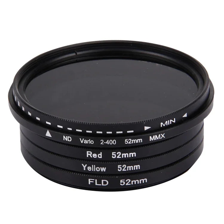 JUNESTAR 4 in 1 Proffesional 52mm Lens Filter(ND2-400 + Red + Yellow + FLD / Purple) for GoPro HERO5 / 4s / 4 / 3+ / 3 / 2 & Xiaomi Xiaoyi Yi I / II 4K & SJCAM Sport Action Camera, 4 in 1 52mm Lens