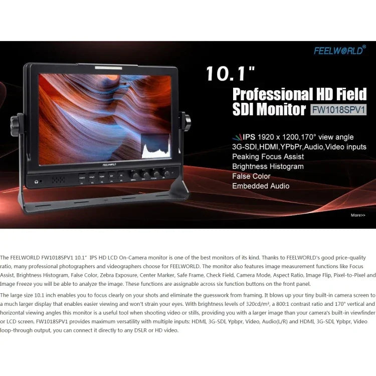 FEELWORLD FW1018SPV1 1920x1200 10.1 inch IPS Screen HD Color LCD Director Camera Field Monitor, FW1018SPV1