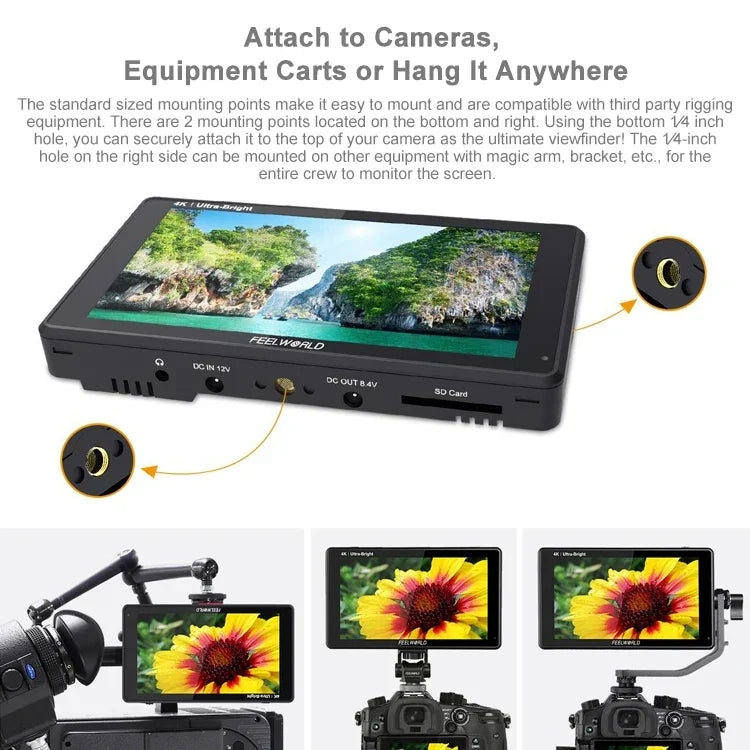 FEELWORLD LUT6S 1920x1080 2600 nits 6 inch IPS Screen HDMI 4K Touch Screen SDI HDI Camera Field Monitor, LUT6S