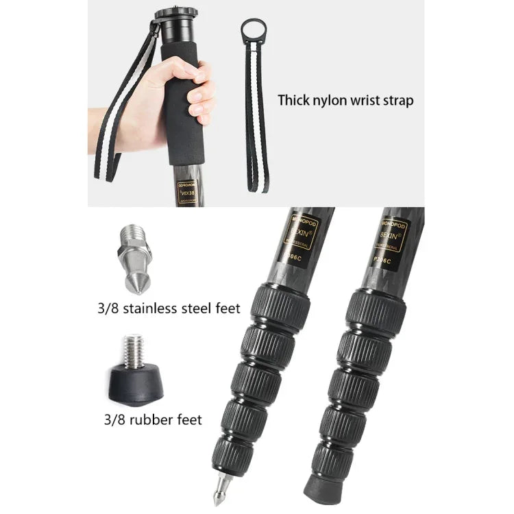 BEXIN P306C Portable Travel Outdoor DSLR Camera Carbon Fiber Monopod Holder, P306C