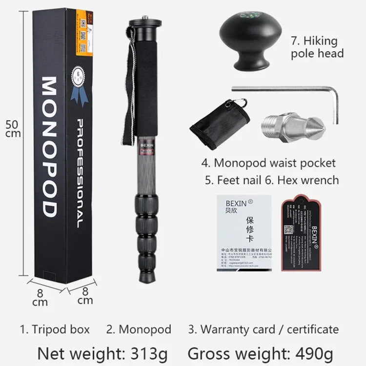 BEXIN MCS285 Portable Travel Outdoor DSLR Camera Carbon Fiber Monopod Holder, MCS285