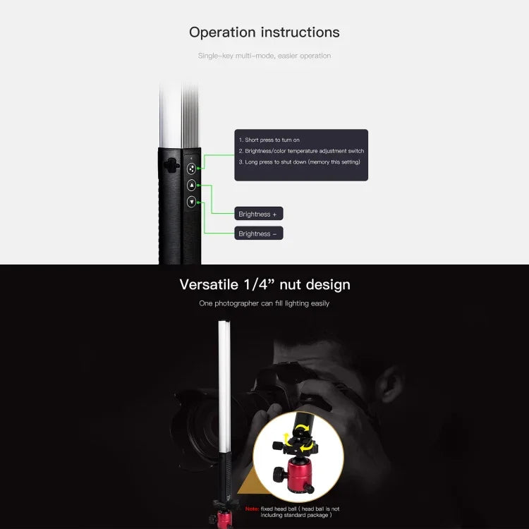LUXCeO Q508S Dual Color Temperature 1000LM Photo LED Stick Video Light Handheld LED Fill Light Flash Lighting Lamp, Q508S