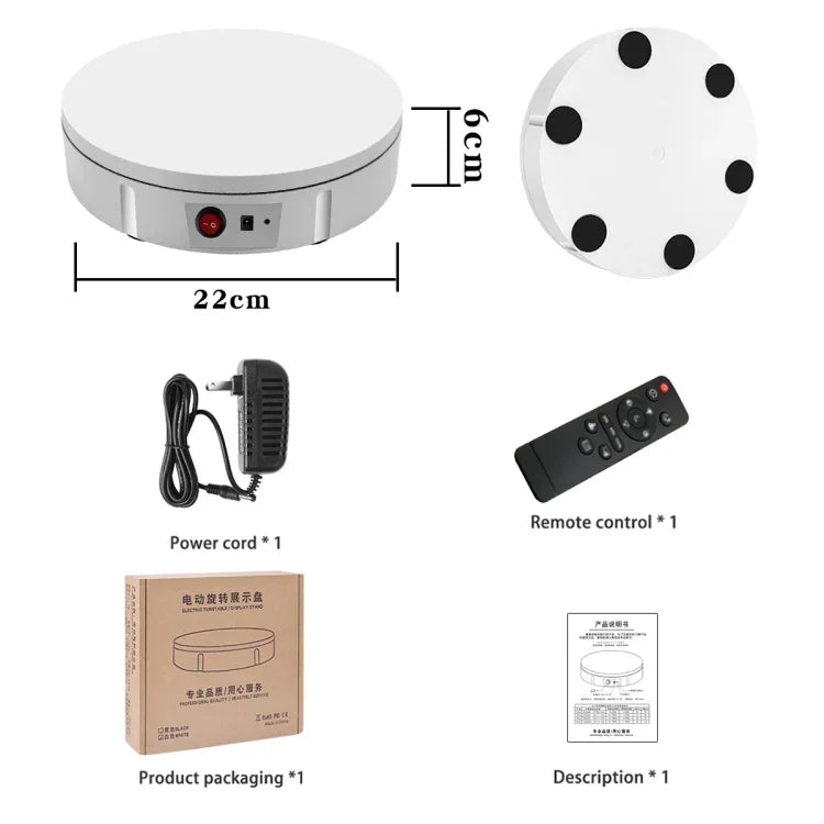 22cm Electric Rotating Display Stand Video Shooting Props Turntable, Load: 50kg, US Plug, 22cm, US Plug