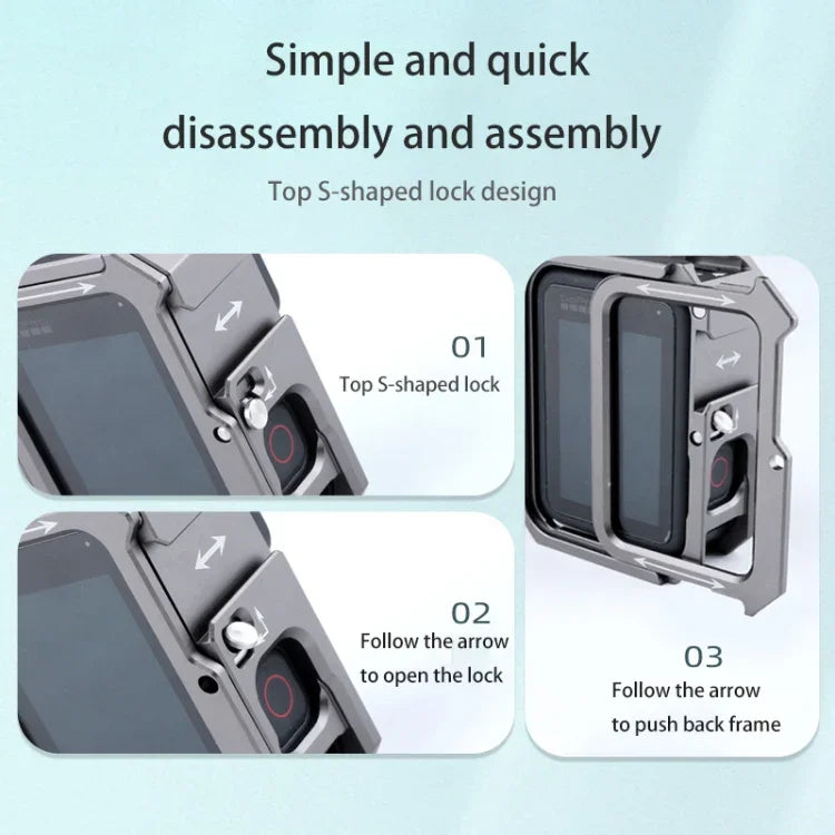 RUIGPRO for GoPro HERO10 Black / HERO9 Black Metal Border Frame Mount Protective Cage with Dual Cold Shoes Base, Silver Grey