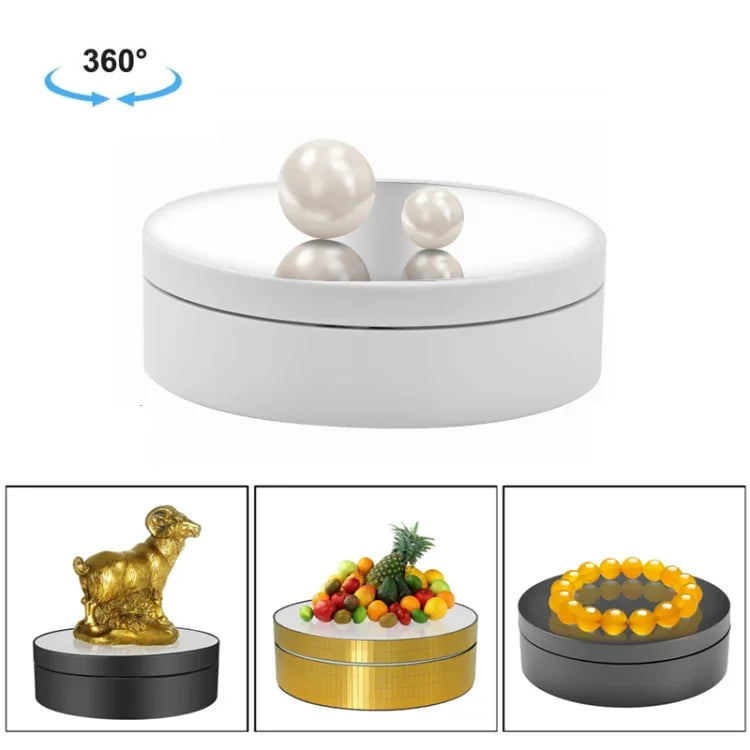 12cm 360 Degree Rotating Turntable Mirror Electric Display Stand Video Shooting Props Turntable, Load: 3kg, 12cm Mirror Black, 12cm Mirror White