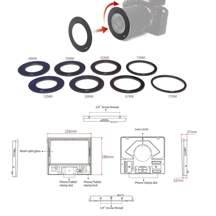 FEELWORLD TP10 Portable 10-inch Folding Teleprompter with Remote Control Lens Adapter Ring For Below 10 inches Smartphone / Tablet, TP10
