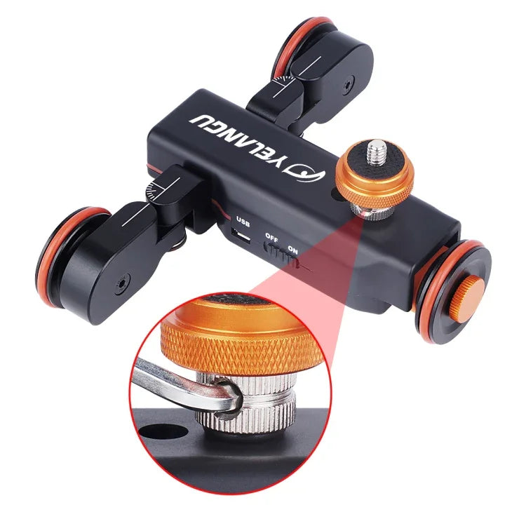 YELANGU L4X Camera Wheel Dolly II Electric Track Slider 3-Wheel Video Pulley Rolling Dolly Car with Remote Control for DSLR / Home DV Cameras, GoPro, Smartphones, Load: 3kg, L4X Dolly Car Black