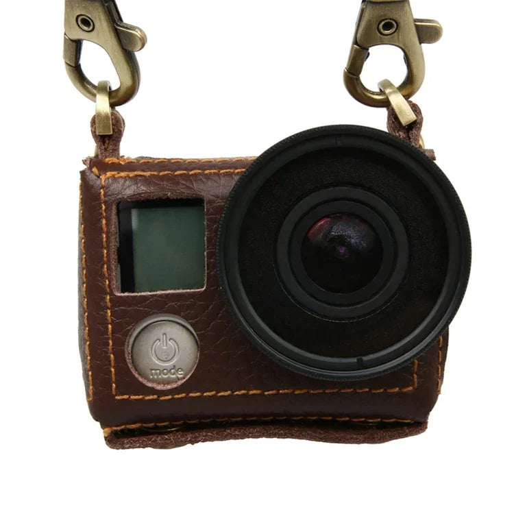 For GoPro HERO4 Litchi Texture Genuine Leather Protective Case with Sling, Litchi Texture (Brown)