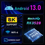 H96 Max 8K Ultra HD Smart TV Box Android 13.0 Media Player with Remote Control, RK3528 Quad-Core, 4GB+64GB, 4GB+64GB