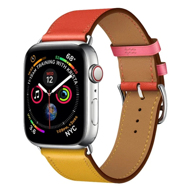 Two Color Single Loop Leather Wrist Strap Watchband for Apple Watch Series 3 & 2 & 1, 38mm Orange+Bright Blue, 42mm Orange+Bright Blue, 38mm Pink+Wine Red, 42mm Pink+Wine Red, 38mm Amber+Orange Red+Light Rose Red, 42mm Amber+Orange Red+Light Rose Red  ...