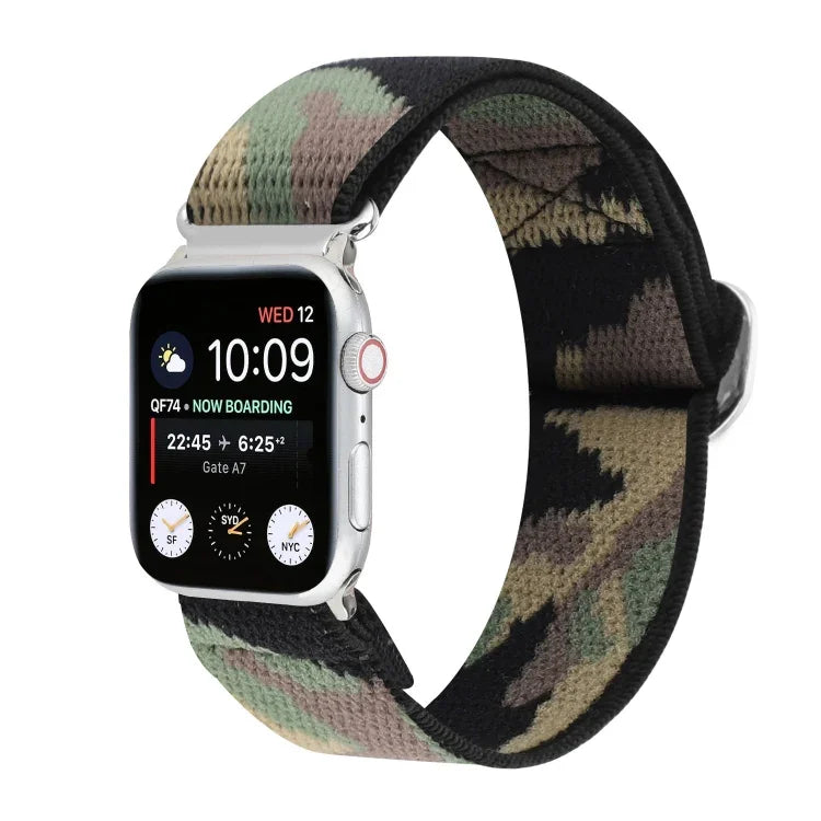 Metal Japanese Buckle Elastic Nylon Replacement Watchbands, For Apple Watch Series 7 45mm / 6 & SE & 5 & 4 44mm / 3 & 2 & 1 42mm, For Apple Watch Series 8&7 41mm / SE 2&6&SE&5&4 40mm / 3&2&1 38mm                                                         ...