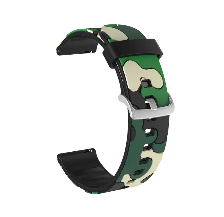 Camouflage Silicone Replacement Wrist Strap Watchband with Silver Buckle, 20mm For Samsung Galaxy Watch 3 41mm, 22mm For Samsung Galaxy Watch 3 45mm, 20mm For Samsung Galaxy Watch Active2 44mm, 20mm For Huawei Watch GT 2 42mm                           ...