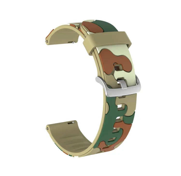Camouflage Silicone Replacement Wrist Strap Watchband with Silver Buckle, 20mm For Samsung Galaxy Watch 3 41mm, 22mm For Samsung Galaxy Watch 3 45mm, 20mm For Samsung Galaxy Watch Active2 44mm, 20mm For Huawei Watch GT 2 42mm                           ...