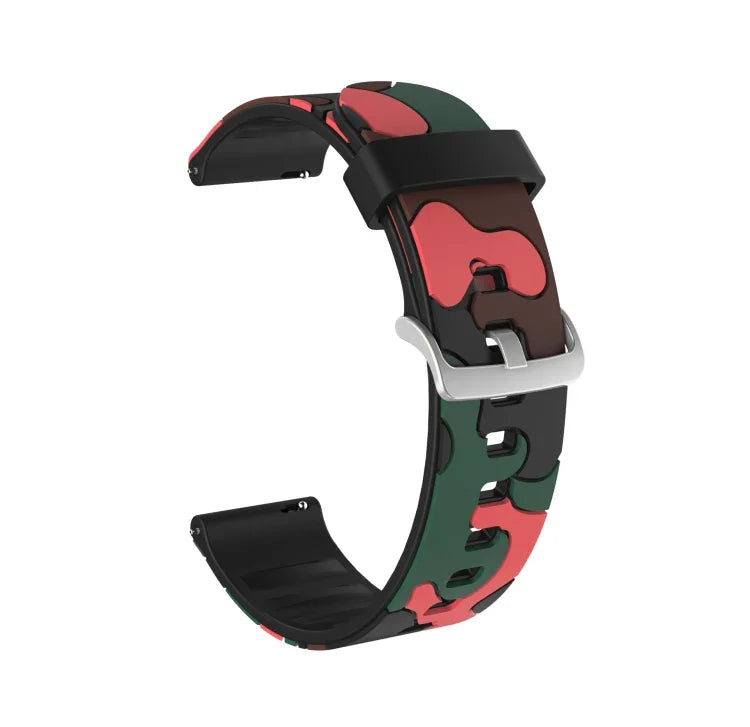 Camouflage Silicone Replacement Wrist Strap Watchband with Silver Buckle, 20mm For Samsung Galaxy Watch 3 41mm, 22mm For Samsung Galaxy Watch 3 45mm, 20mm For Samsung Galaxy Watch Active2 44mm, 20mm For Huawei Watch GT 2 42mm                           ...