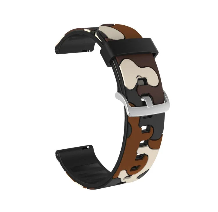 Camouflage Silicone Replacement Wrist Strap Watchband with Silver Buckle, 20mm For Samsung Galaxy Watch 3 41mm, 22mm For Samsung Galaxy Watch 3 45mm, 20mm For Samsung Galaxy Watch Active2 44mm, 20mm For Huawei Watch GT 2 42mm                           ...