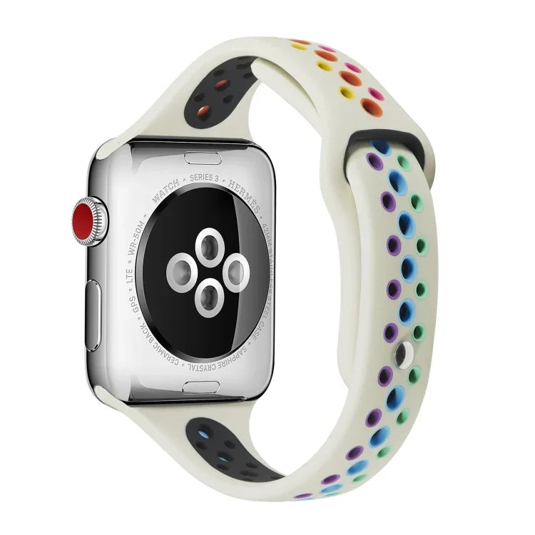 Rainbow Silicone Watchband For Apple Watch Series 6 & SE & 5 & 4 40mm / 3 & 2 & 1 38mm, For Apple Watch Series 7 41mm / 6 & SE & 5 & 4 40mm / 3 & 2 & 1 38mm, For Apple Watch Series 8&7 41mm / SE 2&6&SE&5&4 40mm / 3&2&1 38mm