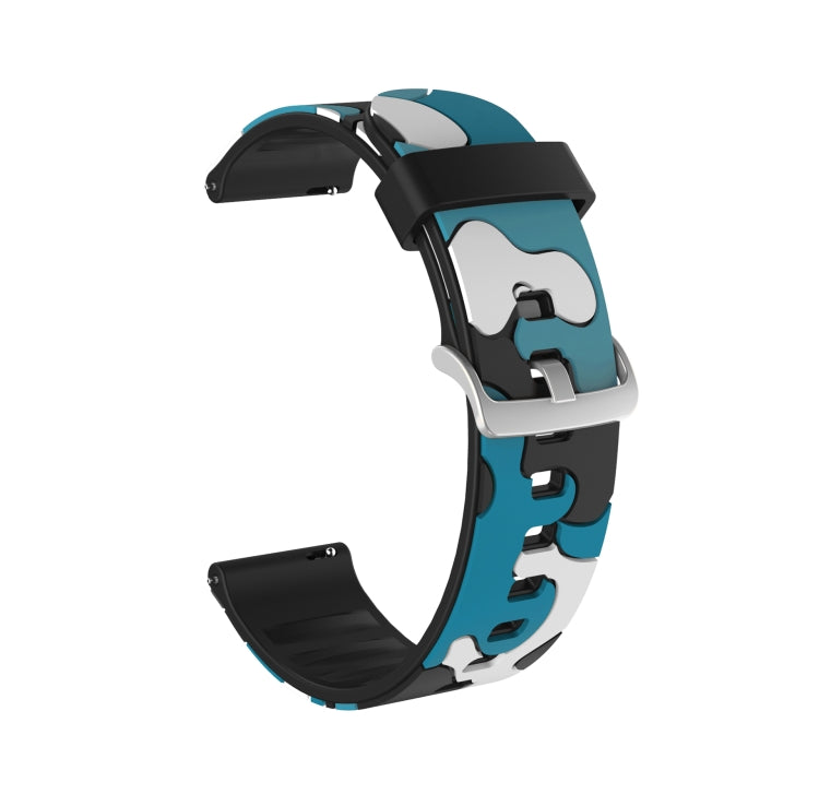Camouflage Silicone Replacement Wrist Strap Watchband with Silver Buckle, 20mm For Fossil Gen 5 Carlyle, 20mm For Fossil Hybrid Smartwatch HR, 20mm For Fossil Mens Gen 4 Explorist HR, 20mm For Fossil Mens Sport