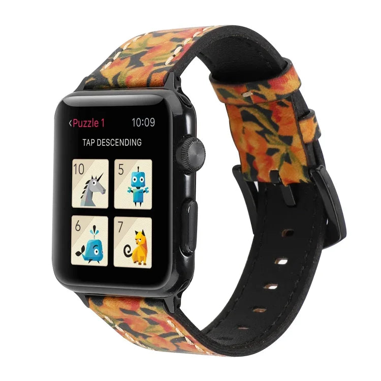 Retro Head-layer Cowhide Genuine Leather Watchband For Apple Watch Series 6 & SE & 5 & 4 44mm / 3 & 2 & 1 42mm, For Apple Watch Series 7 45mm / 6 & SE & 5 & 4 44mm / 3 & 2 & 1 42mm                                                                        ...