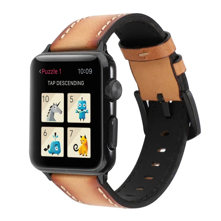 Retro Head-layer Cowhide Genuine Leather Watchband For Apple Watch Series 6 & SE & 5 & 4 44mm / 3 & 2 & 1 42mm, For Apple Watch Series 7 45mm / 6 & SE & 5 & 4 44mm / 3 & 2 & 1 42mm                                                                        ...