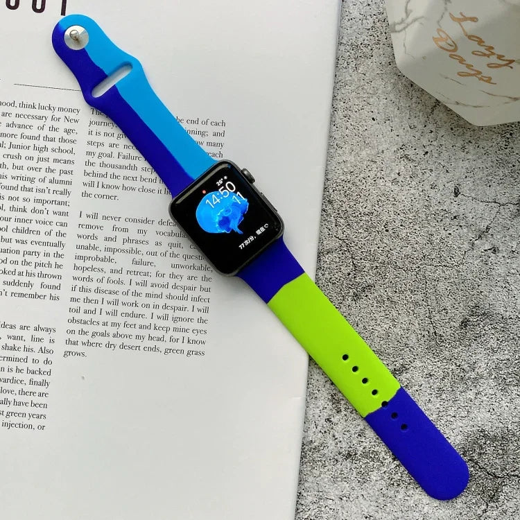 Silicone Color Matching Replacement Watchbands For Apple Watch Series 6 & SE & 5 & 4 40mm / 3 & 2 & 1 38mm, For Apple Watch 40mm/38mm(Black+Red+White), For Apple Watch 40mm/38mm(Red+White+Black), For Apple Watch 40mm/38mm(Light Blue+Dark Blue+Yellow)  ...