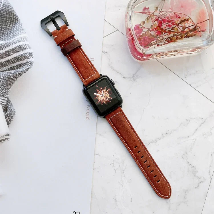 Big Head Buckle Leather Replacement Watchbands For Apple Watch Series 6 & SE & 5 & 4 44mm / 3 & 2 & 1 42mm, For Apple Watch Ultra 49mm / Series 8&7 45mm / SE 2&6&SE&5&4 44mm / 3&2&1 42mm